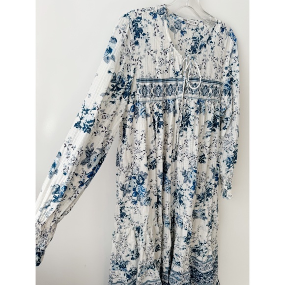 ZARA Boho Floral Print Ruffle Maxi Dress White & Blue Blogger Favorite XS - Picture 11 of 12